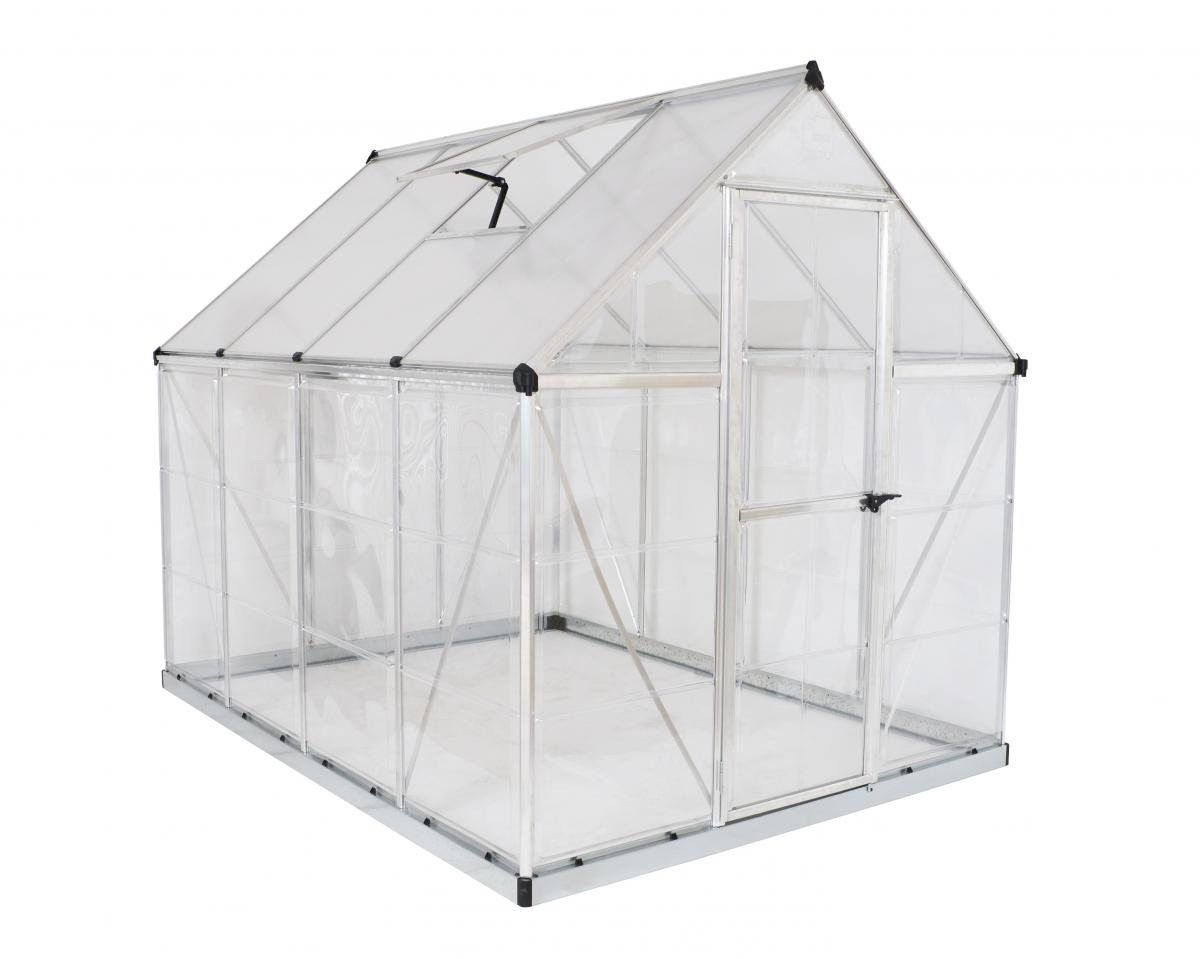 Palram Gew&auml;chshaus Hybrid Silver + 4x Schwerlastregal und Gew&auml;chshaus-Clips in cm 247x185x209 (LxBxH) 