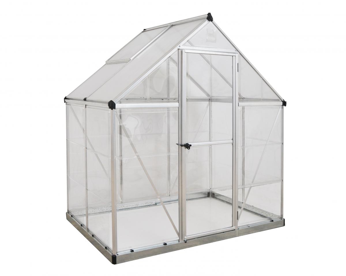 Palram Gew&auml;chshaus Hybrid Silver + 4x Schwerlastregal und Gew&auml;chshaus-Clips in cm 126x185x208 (LxBxH) 