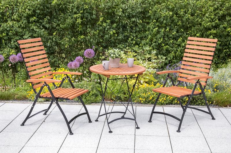Merxx 3tlg. Gartenmöbel Set Schlossgarten   Klapptisch,  zwei Klappstühle
