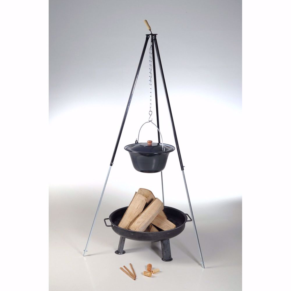 Ungarischer Gulaschkessel 30L Dreibein Gestell 180cm Feuerschale 80cm 