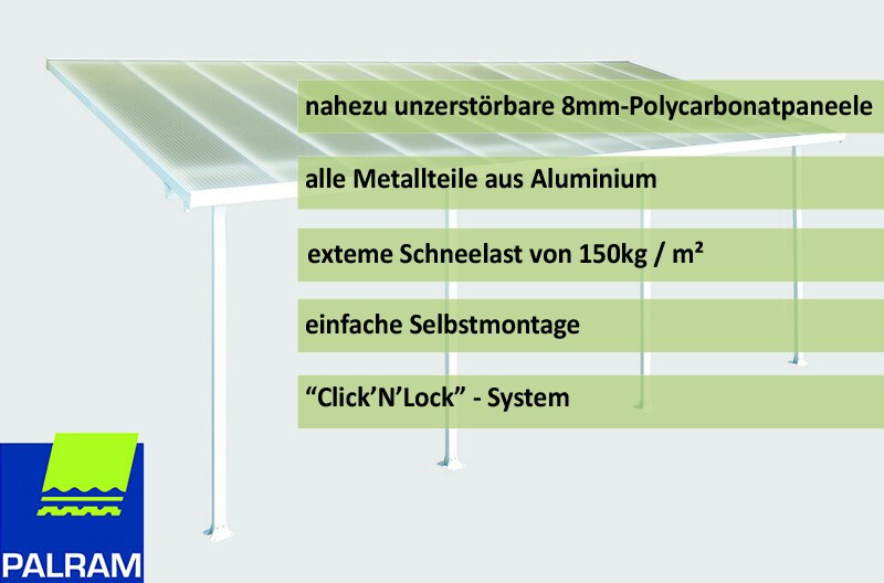Palram Canopia Feria Terrassen&uuml;berdachung wei&szlig; 730x295x260-305 in cm (LxBxH) 