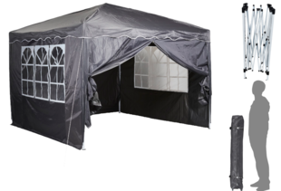 CHILLROI Faltpavillon Dachfläche 300 x 300 cm Anthrazit 200g/m² inklusive 4 Seitenwände mit Fenster Multifunktionszelt 