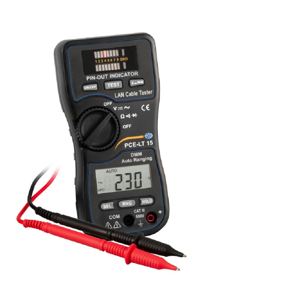 PCE LAN Tester PCE-LT 15 Digitalmultimeter Überprüfung von Netzwerkkabeln LCD