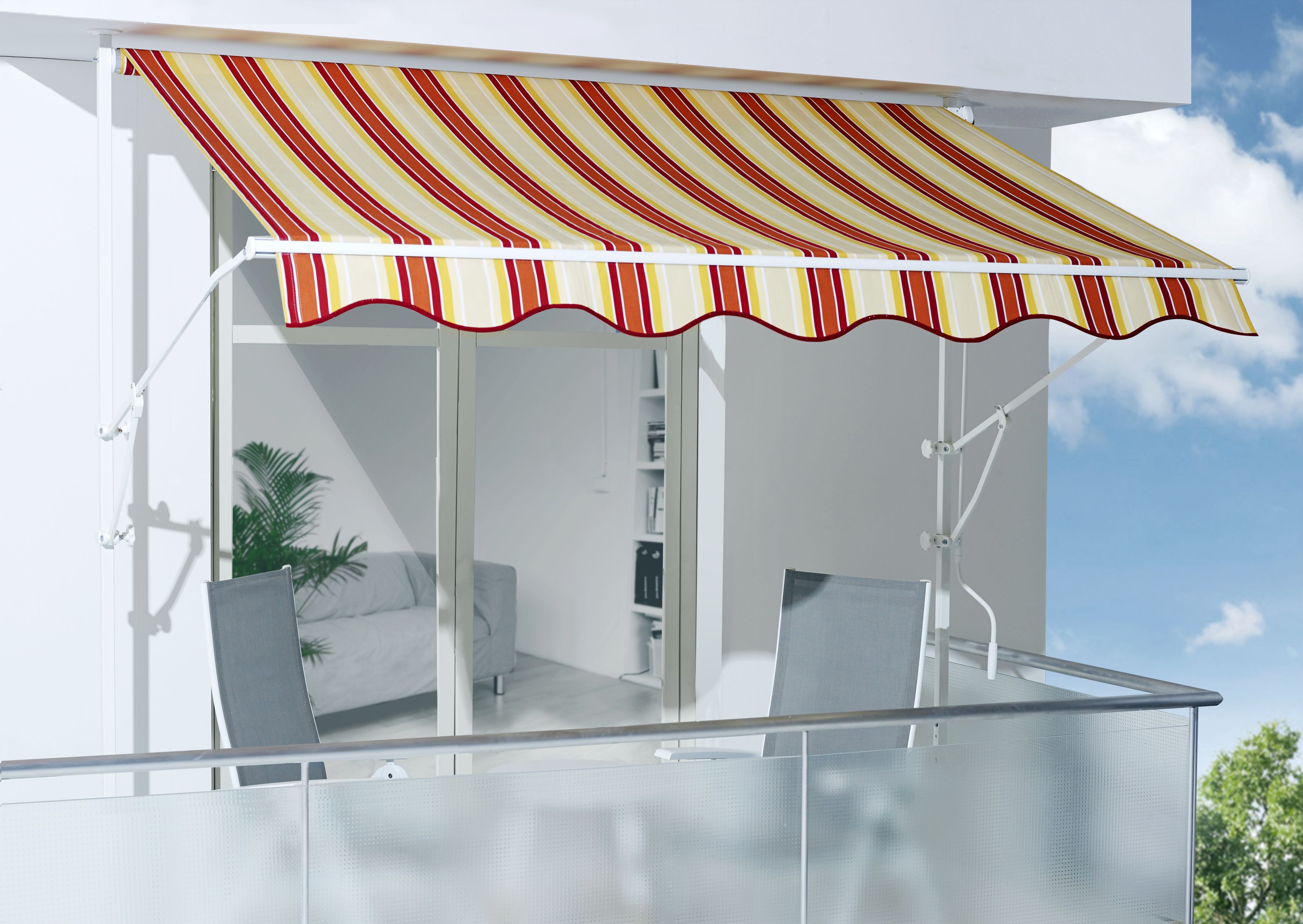 Spettmann Fallarmmarkisen Gestell silber, 300x160 cm Dessin 5996 gelb/rot 