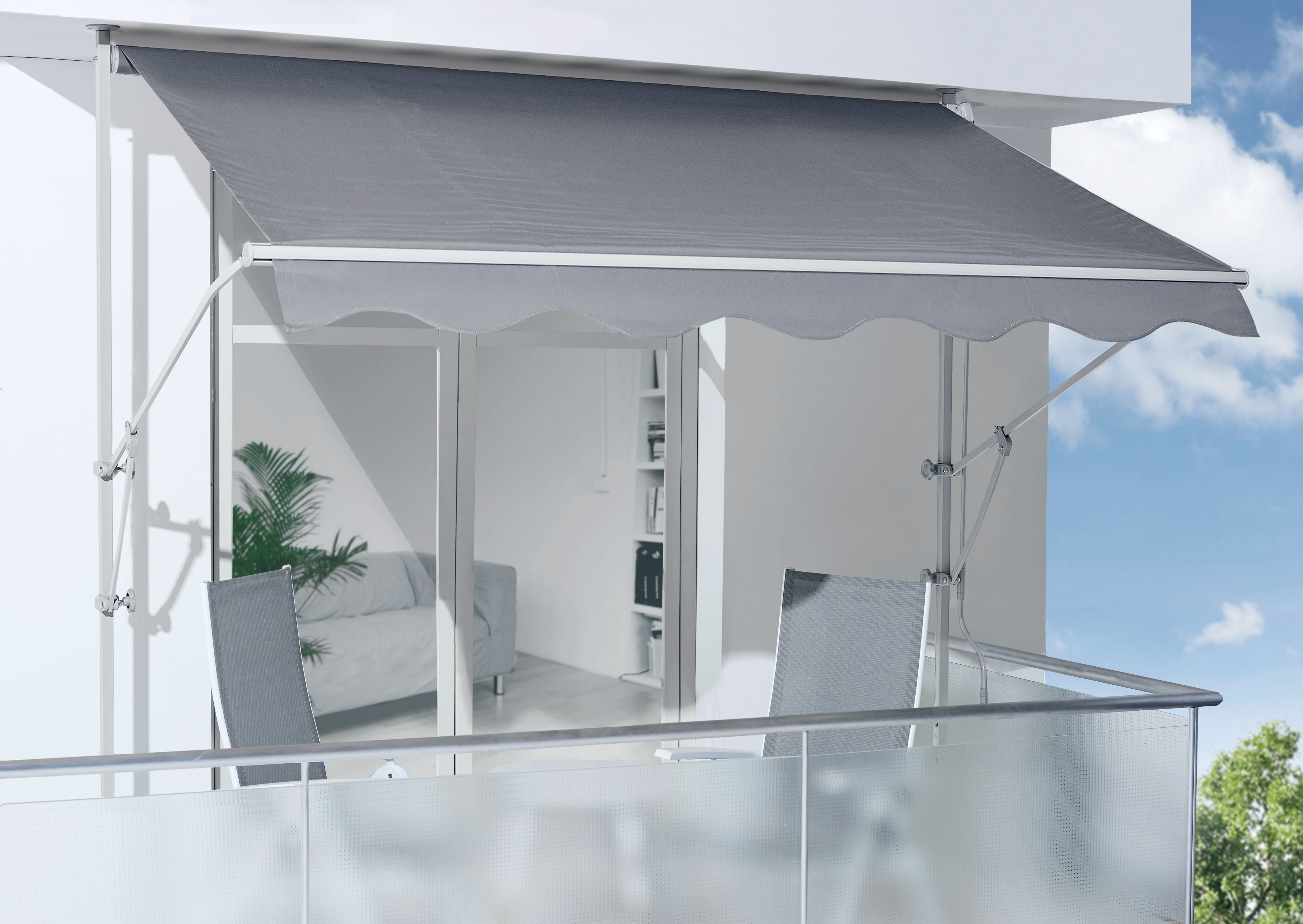 Spettmann Fallarmmarkisen Gestell silber, 250x160 cm Dessin 2327 uni grau 