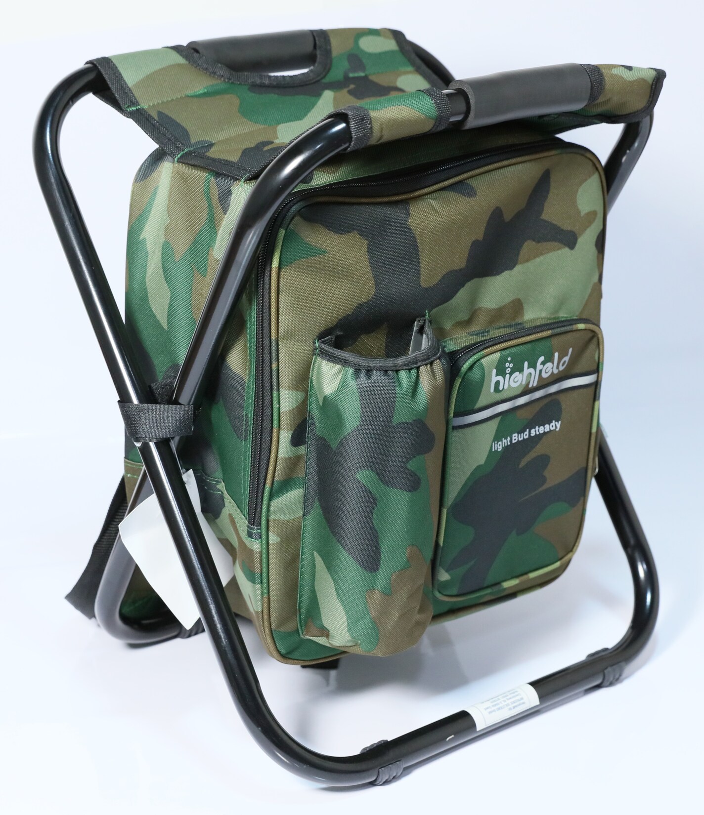 highfeld Sitzrucksack Ansitzrucksack mit Hocker camouflage Campinghocker Angelhocker Falthocker