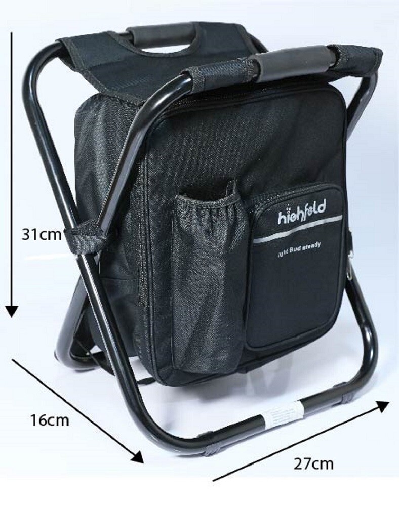 highfeld&reg; Sitzrucksack Ansitzrucksack mit Hocker black Campinghocker Angelhocker Falthocker 