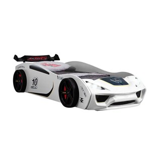 TRAUMMÖBEL Autobett TURBO V2 Weiß Kinderbett im Rennwagen-Design mit Lattenrost 