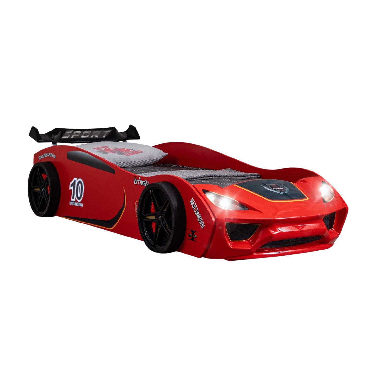 TRAUMM&Ouml;BEL Autobett TURBO V2 Rot Kinderbett im Rennwagen-Design mit Lattenrost 