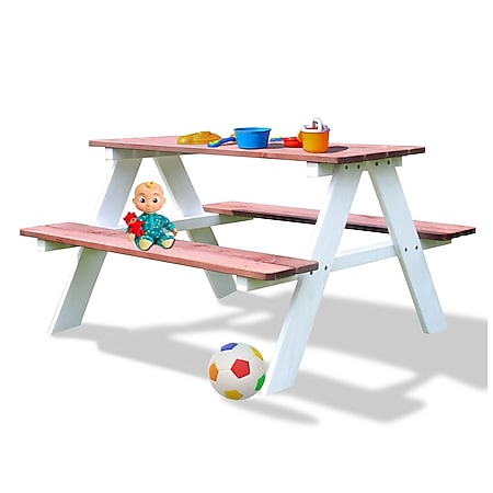 Coemo Picknicktisch Holz Kindersitzgruppe Weiß / Teak 