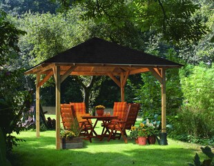 CHILLROI Quadratischer Holzpavillon  289 x 289 cm| Gartenpavillon | Terrassenüberdachung | kesseldruckimprägniert 