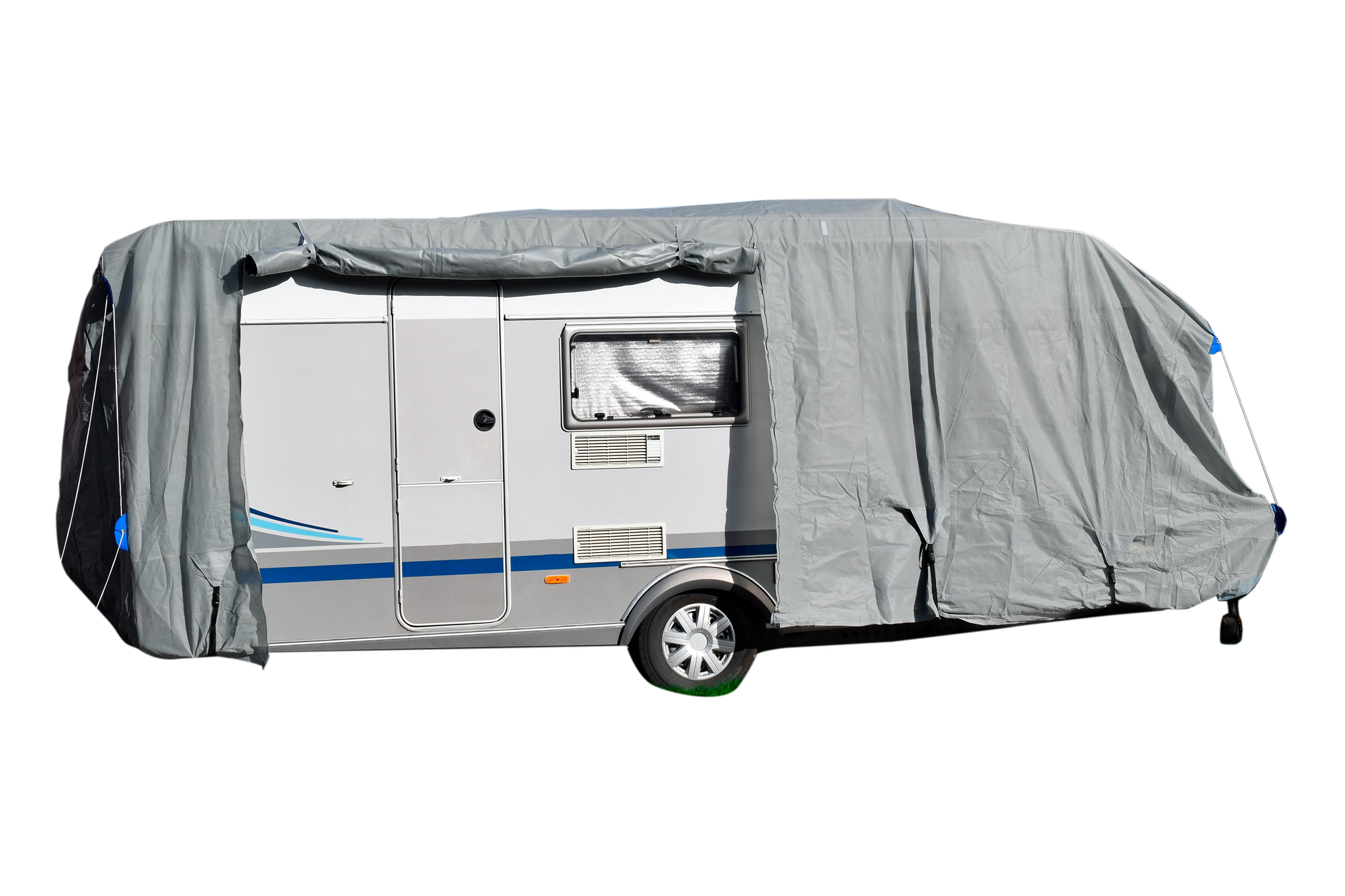 GreenYard Wohnwagen Abdeckplane mit Reflektoren Gr&ouml;&szlig;e S | 460 x 250 x 220 cm 