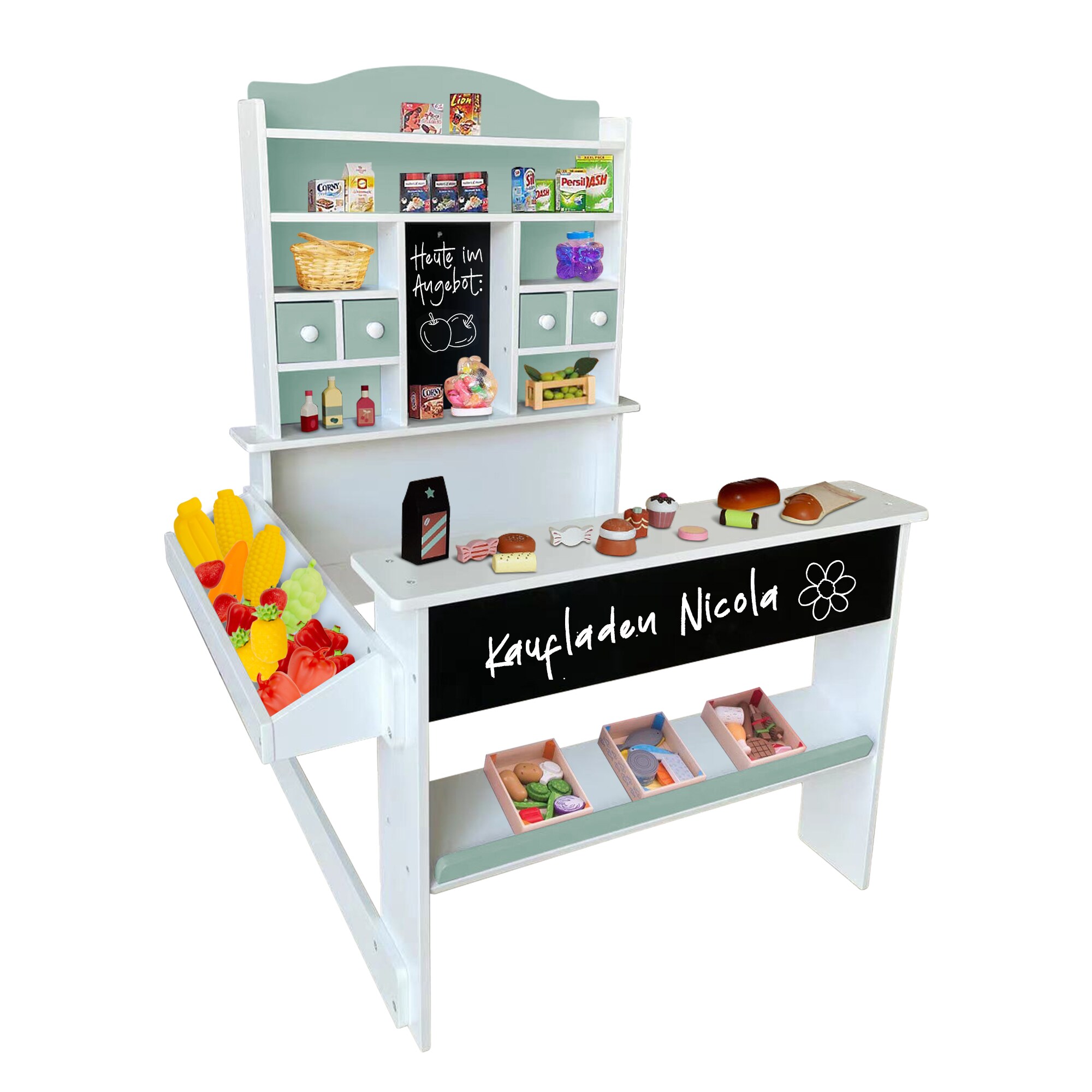 Coemo Kaufladen Nicola Holz mit Theke Gr&uuml;n 