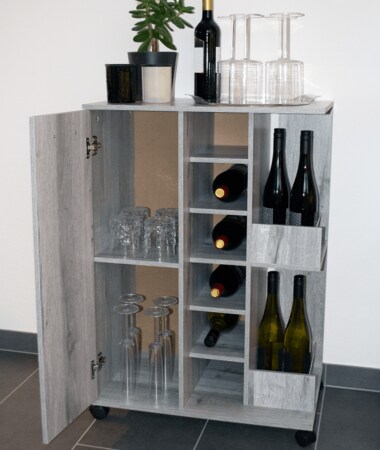 Rollen mit Küchenwagen cm grau bei 37x60x82 Weinschrank Flaschenregal Marktkauf Weinregal online Home bestellen Better