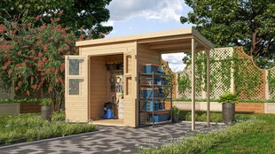 Karibu Gartenhaus "Kano 2" SET mit Anbaudach | naturbelassenes Fichtenholz 