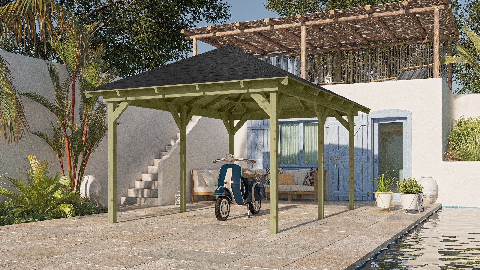 Karibu Pavillon "Jalingo 2" SET kdi mit Schindeln schwarz 