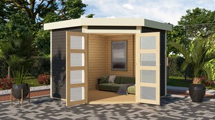 Karibu Gartenhaus "Taraba 5" SET terragrau mit Boden, Dachfolie 