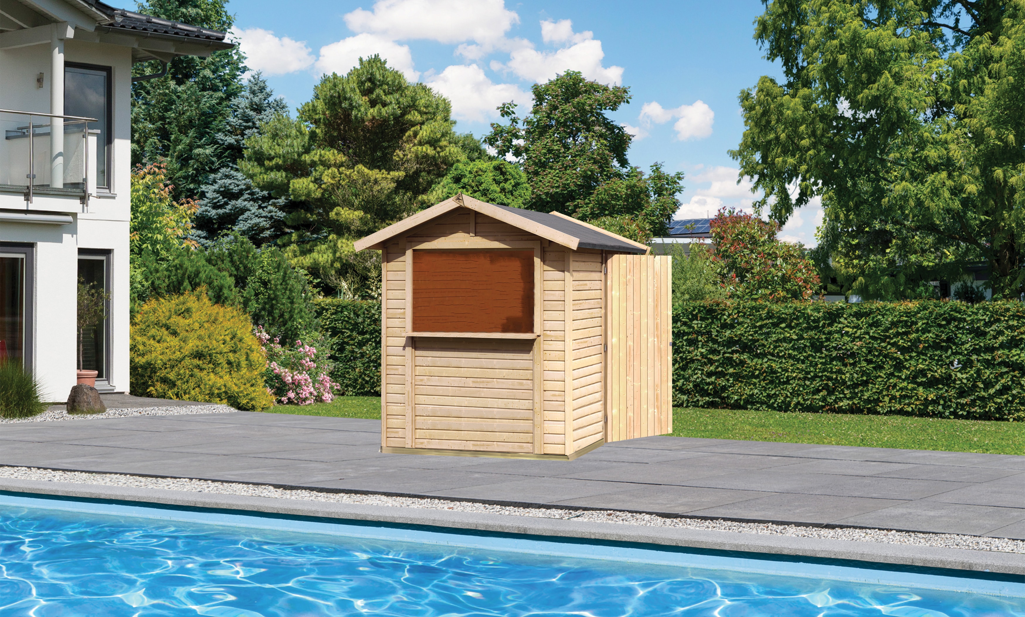 Karibu Pool Haus 19 mm &bdquo;Tiki Bar&ldquo; Gr&ouml;&szlig;e 1 naturbelassen 