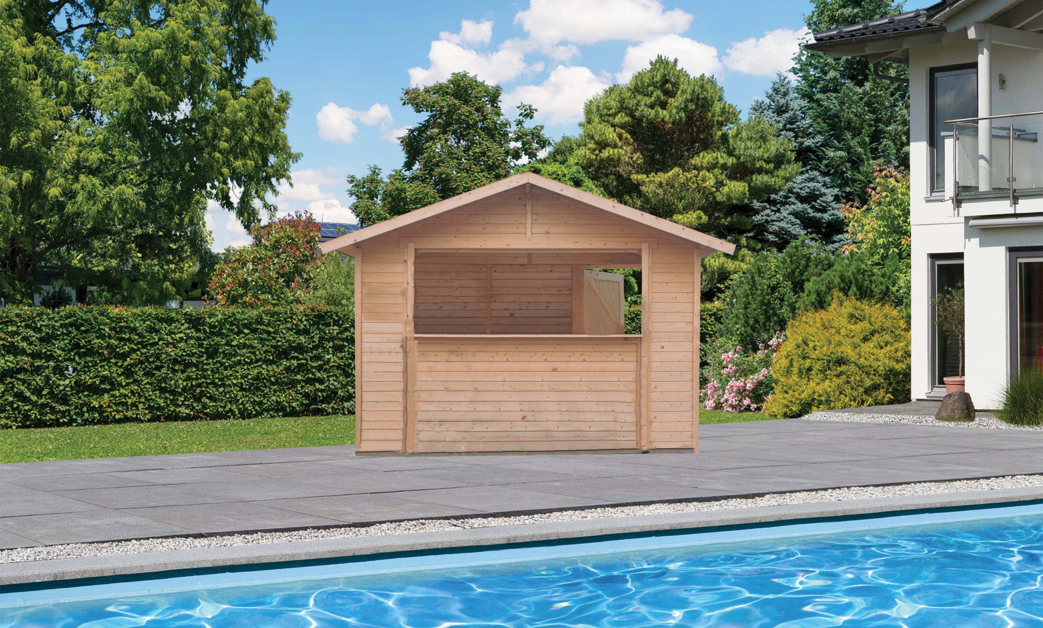 Karibu Pool Haus 19 mm &bdquo;Tiki Bar&ldquo; Gr&ouml;&szlig;e 2 naturbelassen 