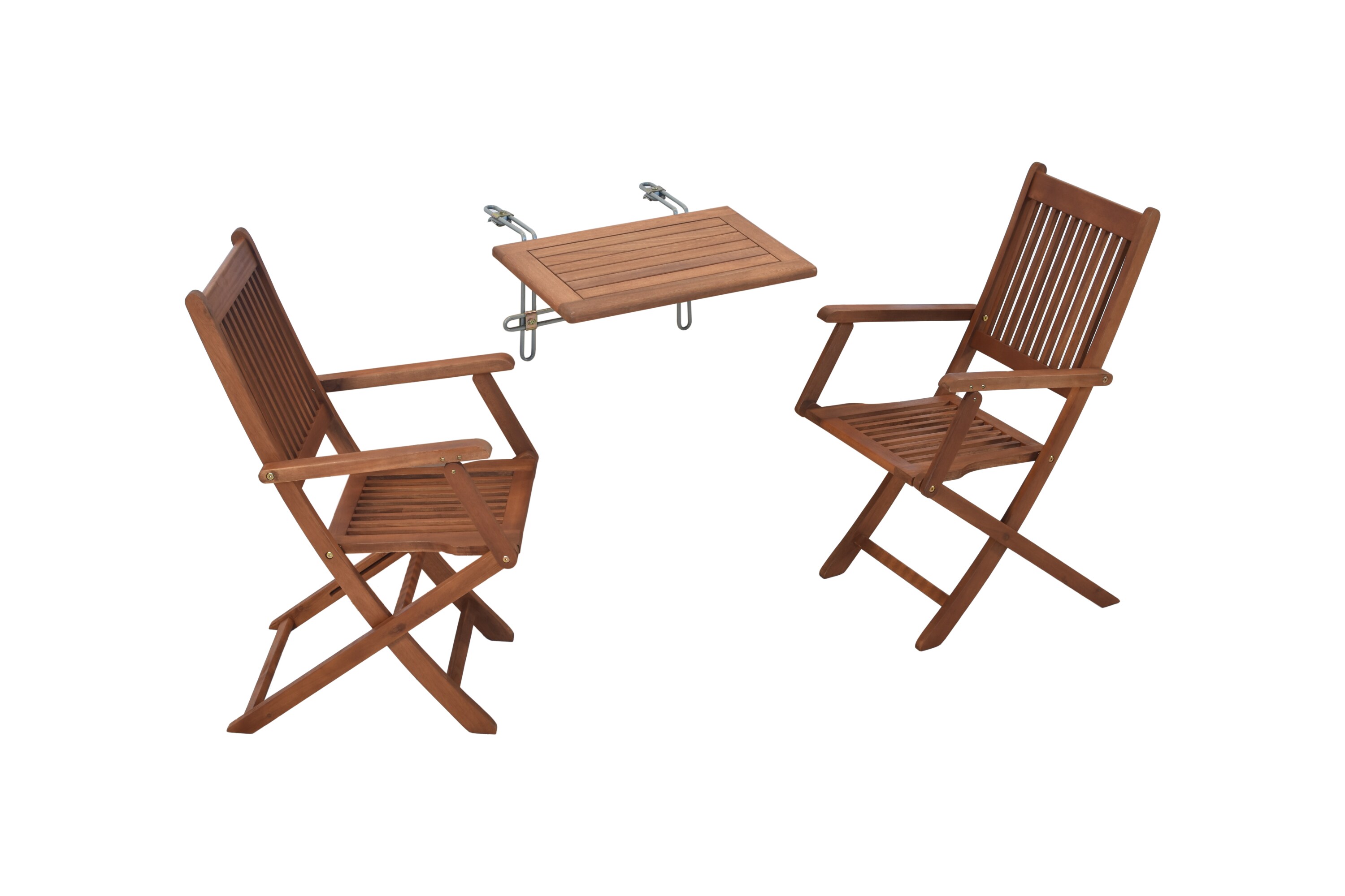 Merxx Balkonm&ouml;bel Set Rio 3 tlg. | Balkonh&auml;ngetisch, 2 St&uuml;hle aus Eukalyptusholz 