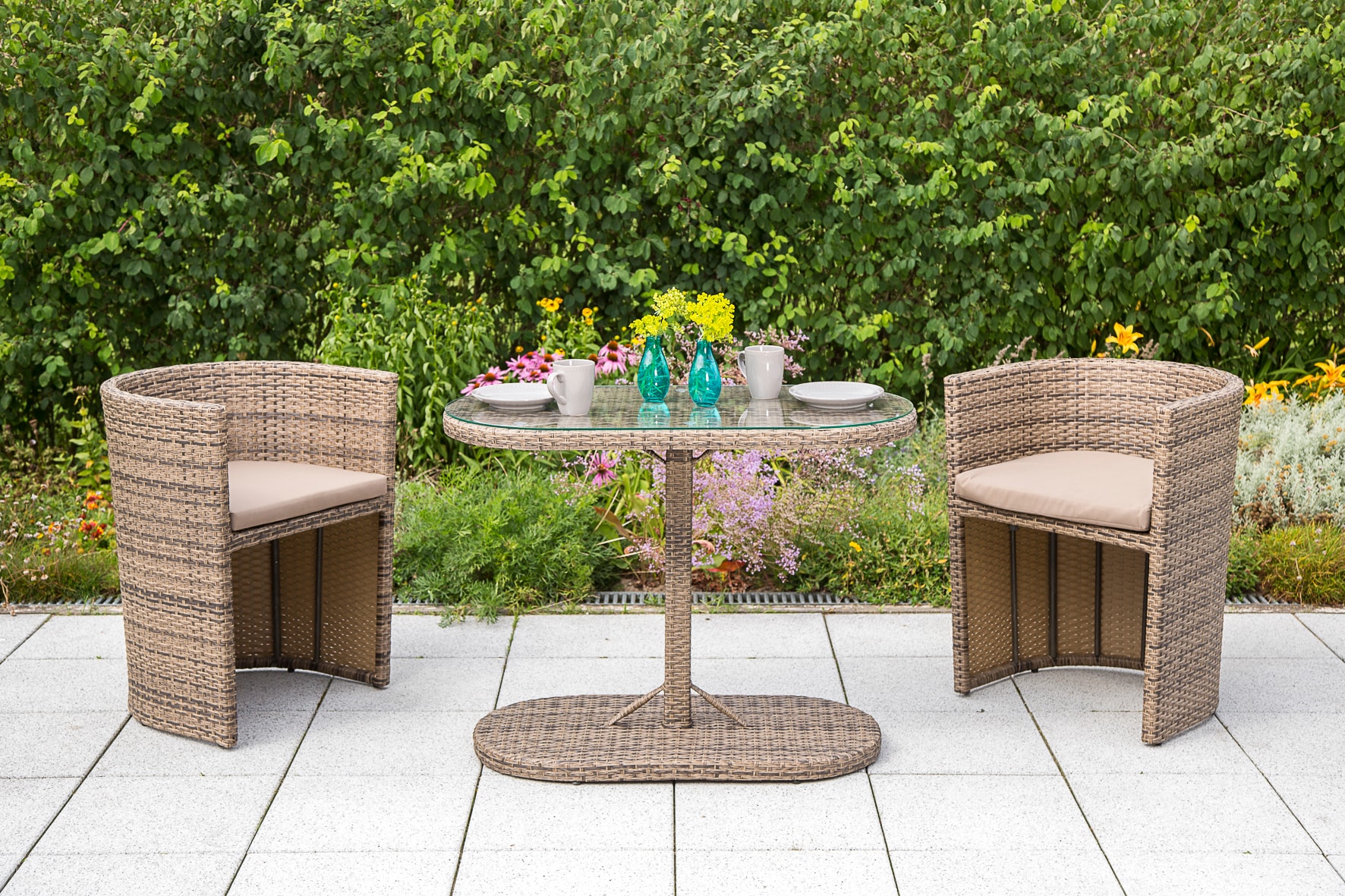 Merxx Ancona Sitzgruppe Garten & Balkon | Set 3 tlg. Tisch und zwei St&uuml;hle 