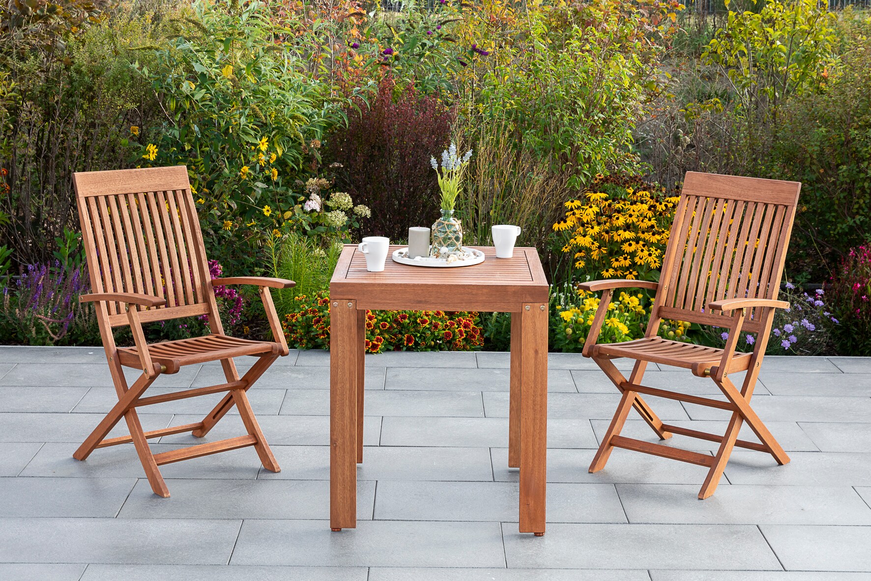 Merxx Lounge Set Comodoro&nbsp;3 tlg. aus Eukalyptusholz&nbsp;| Ausziehbarer Balkontisch 