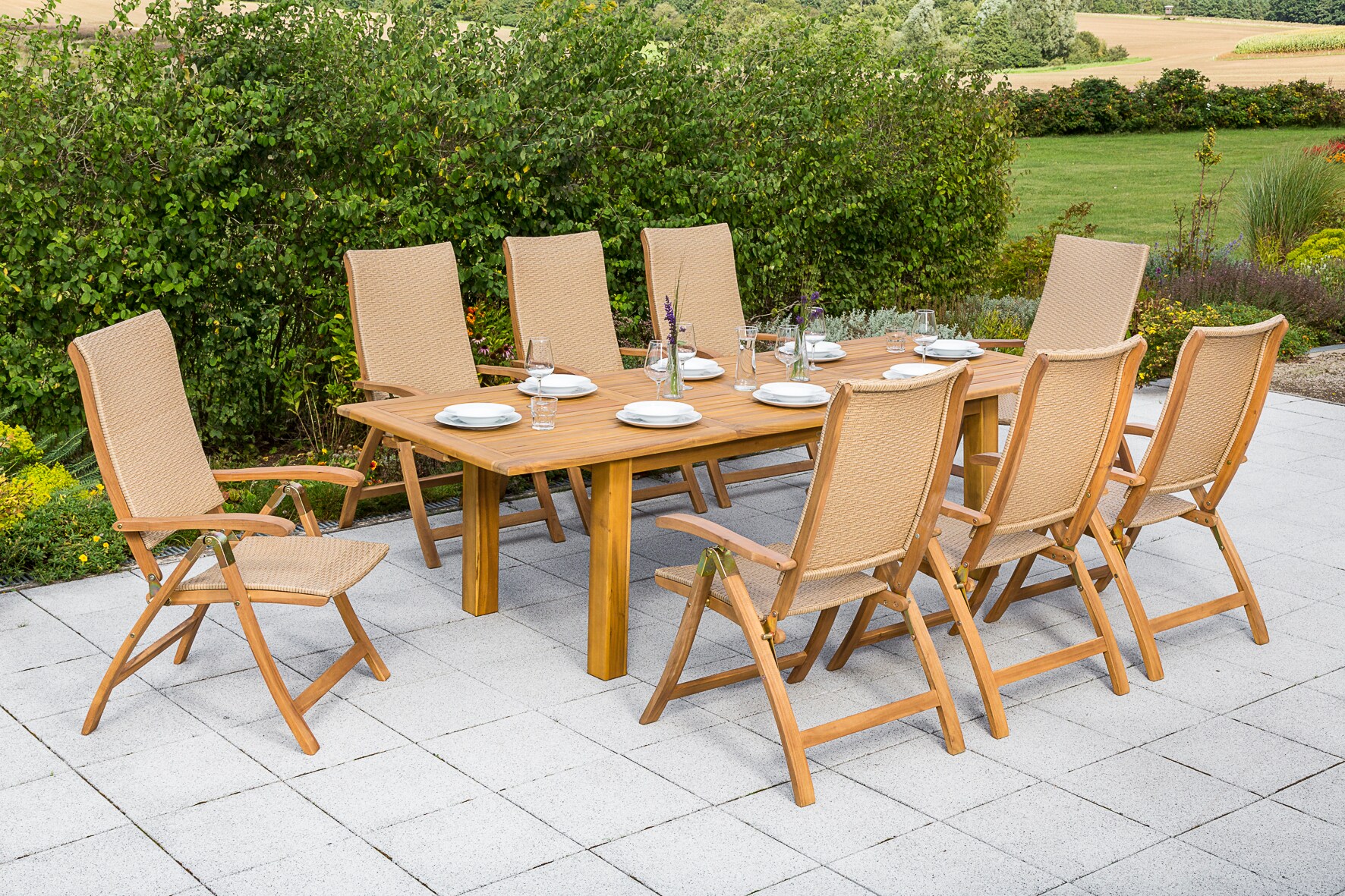Merxx Capri Gartenm&ouml;bel Set | Sitzgruppe 8 Personen mit Doppelausziehtisch 
