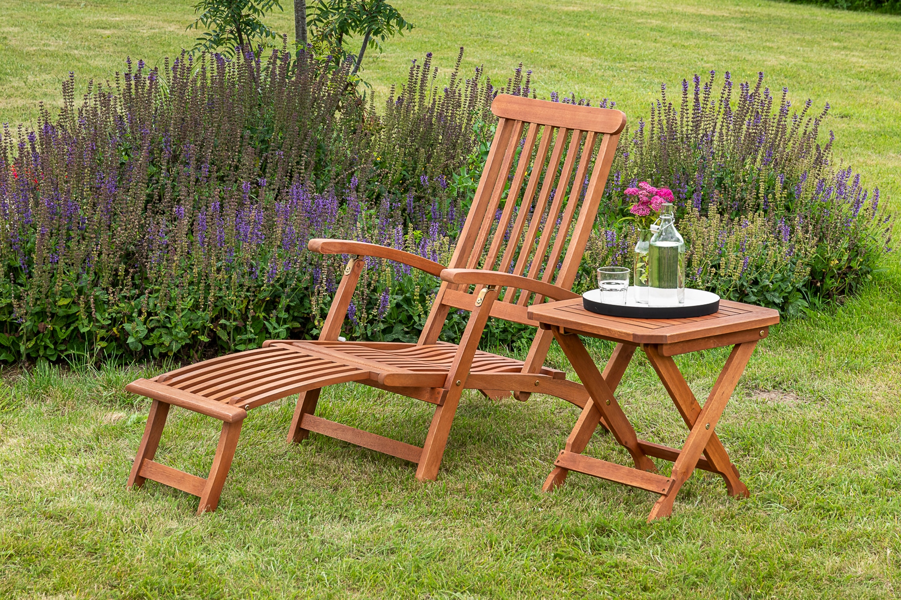 Merxx Deckchair Set 2tlg. mit Klapphocker 