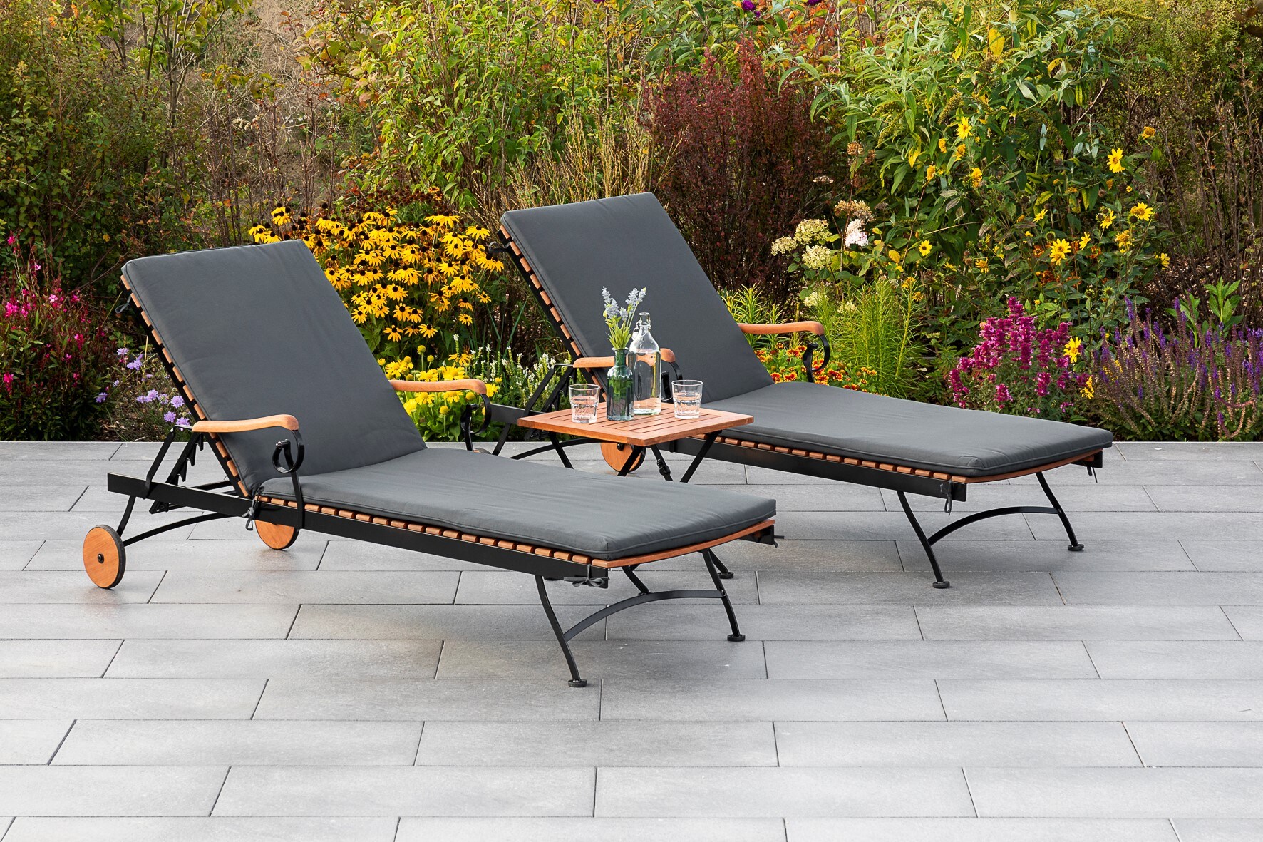 Merxx Schlossgarten Set 3tlg. 2 Sonnenliegen, Klapphocker 