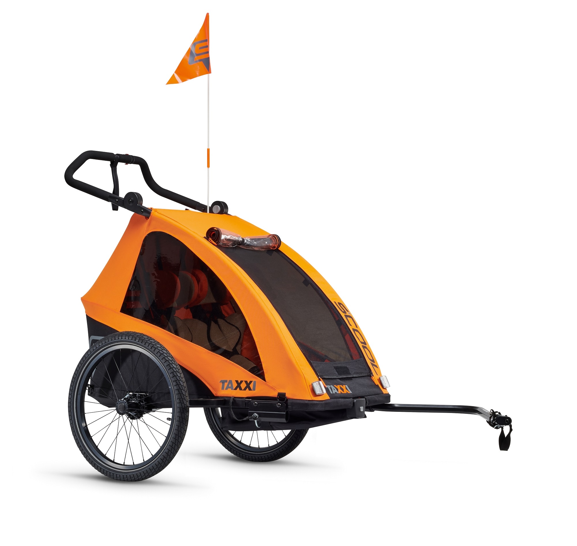 taXXi Kinderfahrradanh&auml;nger Pro two - Orange Kinderanh&auml;nger mit Federung Fahrradanh&auml;nger 