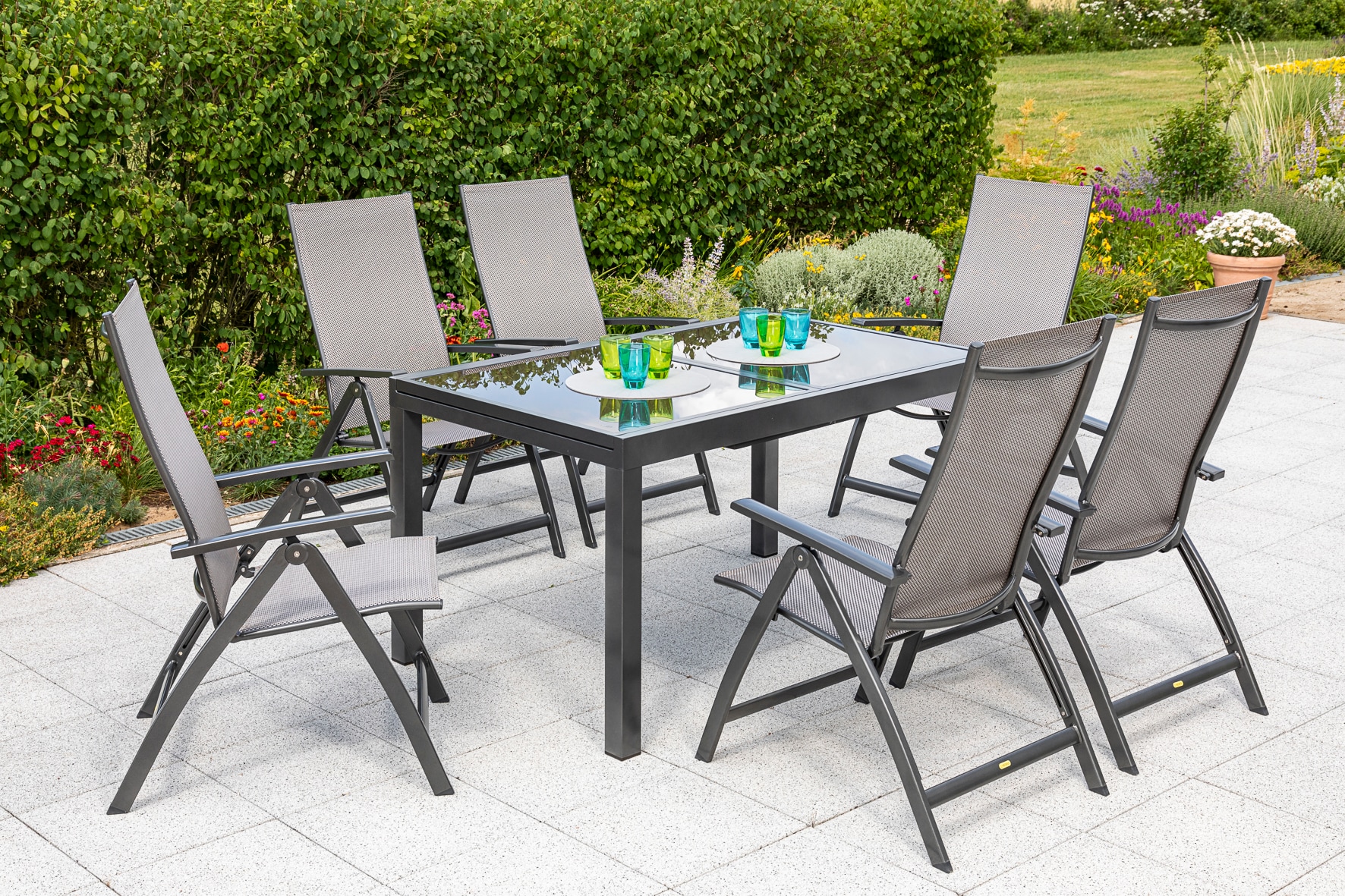 Merxx Vicenza Set 7tlg. Ausziehtisch graphit/diamantbraun 