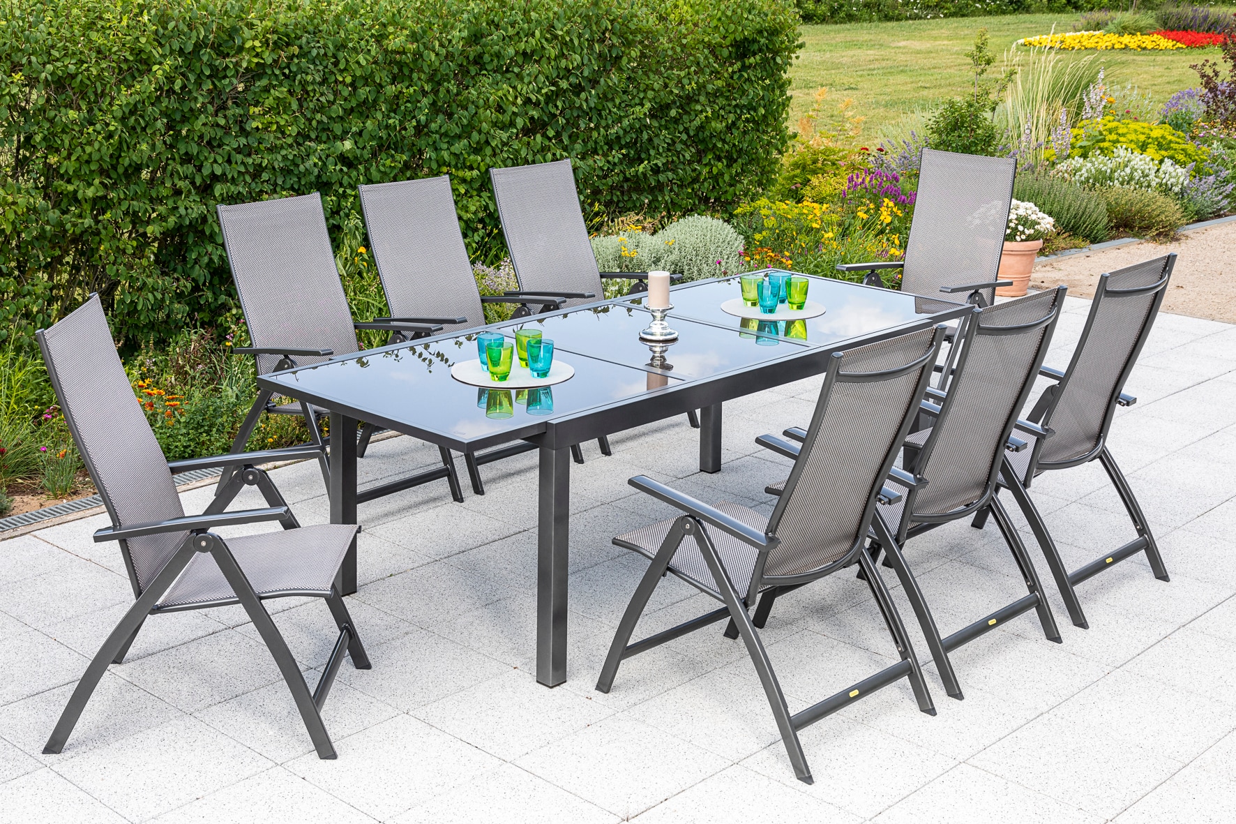 Merxx Vicenza Set 9tlg. Ausziehtisch graphit/diamantbraun 