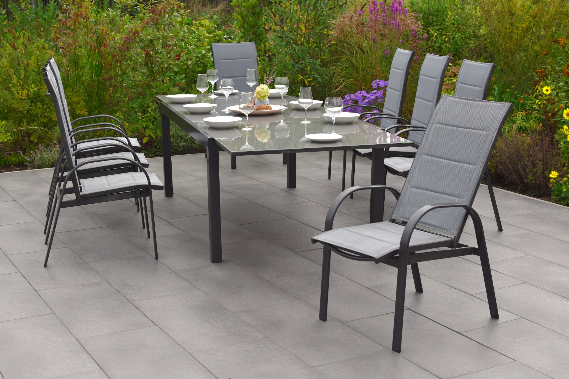 Merxx Gartenm&ouml;bel Set 9tlg. "Marini Set" mit Semi-Ausziehtisch und 8 St&uuml;hlen 