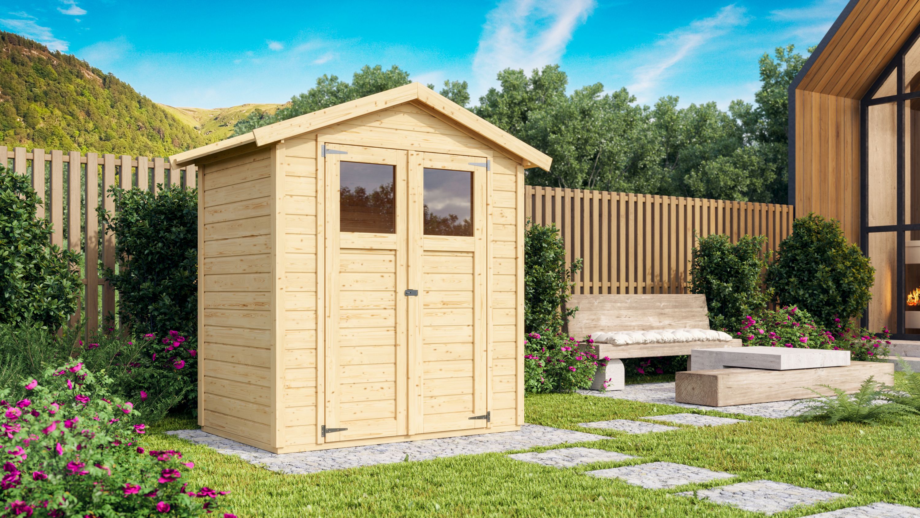 Karibu Holz Gartenhaus Hombach naturbelassen 14mm Wandst&auml;rke 