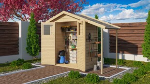 Karibu Holz Gartenhaus Hombach mit Anbaudach 14mm Wandstärke 