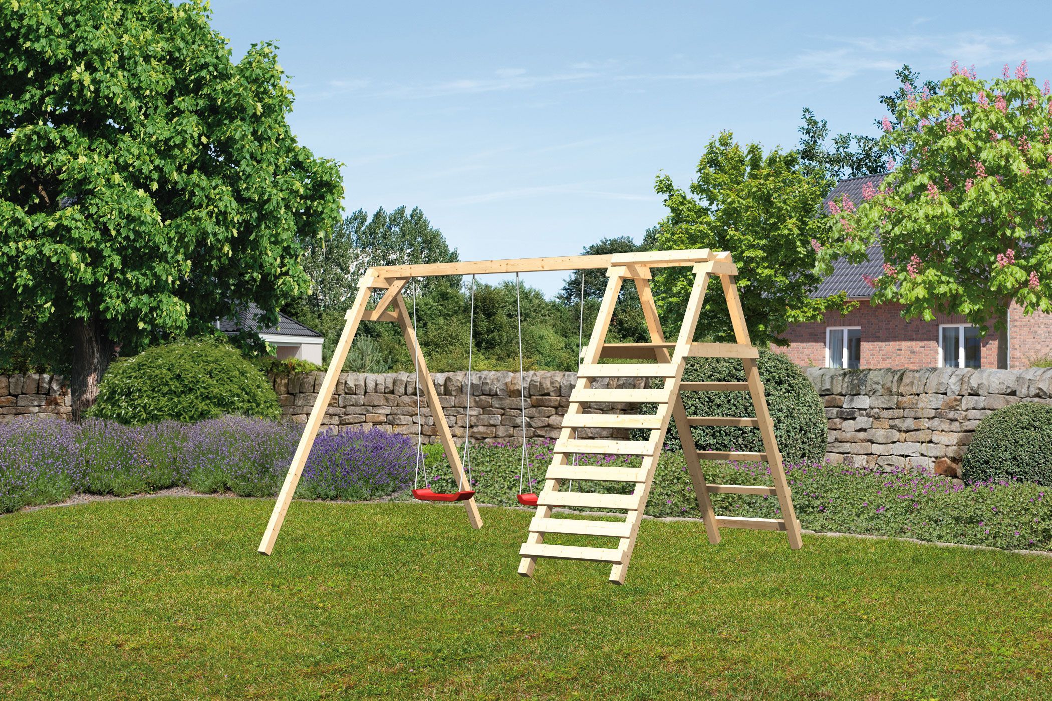 Karibu Doppelschaukel Felix mit Kletterger&uuml;st 