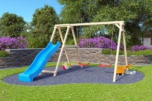 Karibu Doppelschaukel Felix mit Klettergerüst und Rutsche blau 