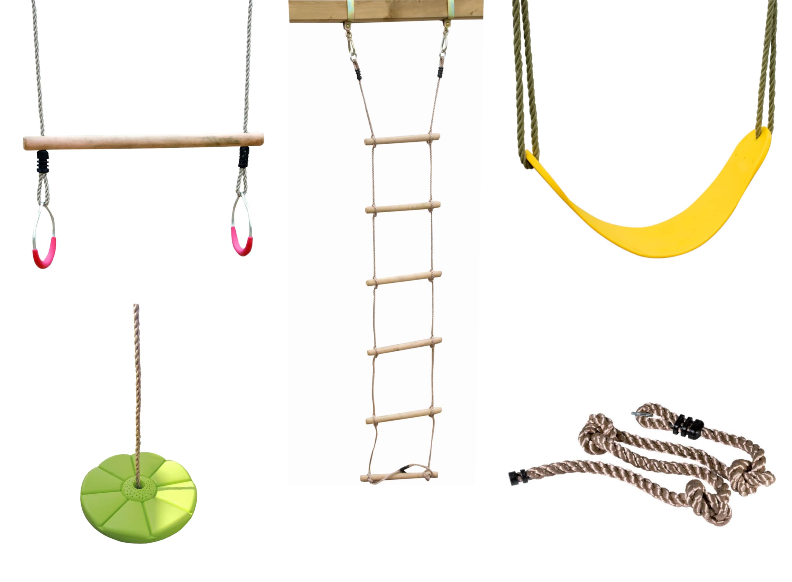 Karibu Schaukel Set Strickleiter Flexschaukel Schaukelscheibe Klettertau Trapezschaukel 