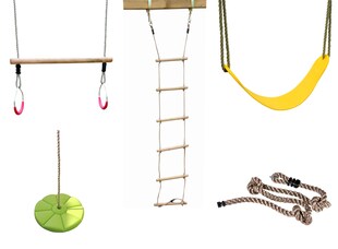 Karibu Schaukel Set Strickleiter Flexschaukel Schaukelscheibe Klettertau Trapezschaukel 