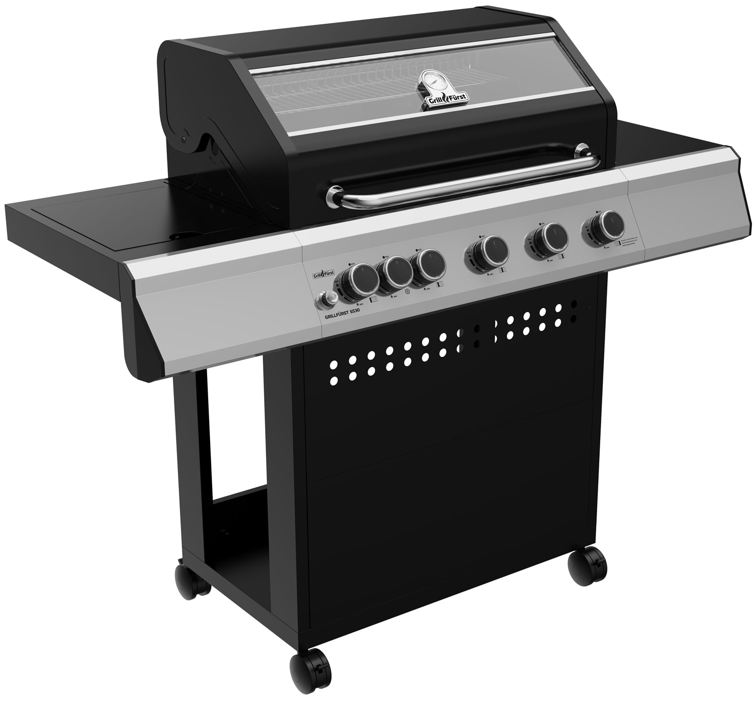 Grillf&uuml;rst S530G 5-Brenner Gasgrill mit Seitenkocher und Gusseisen Rosten 