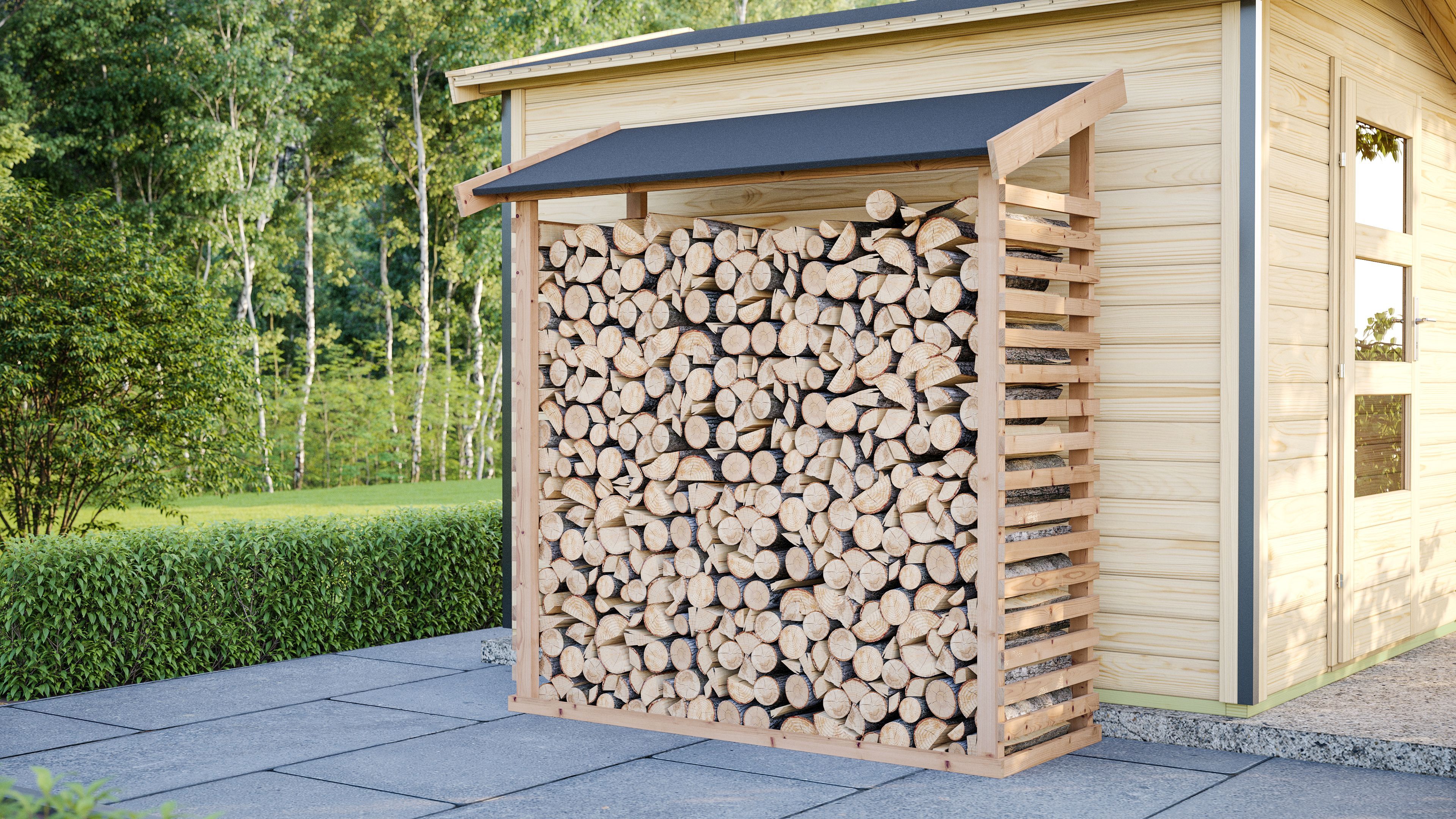 Karibu Kaminholzunterstand L inkl. Dacheindeckung 