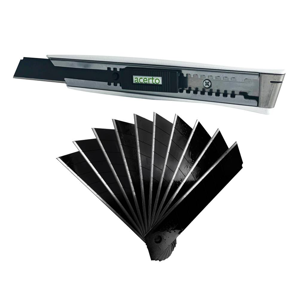 acerto&reg; Cuttermesser black & white Edition - ergonomische Fischform - inkl. 11 Klingen 
