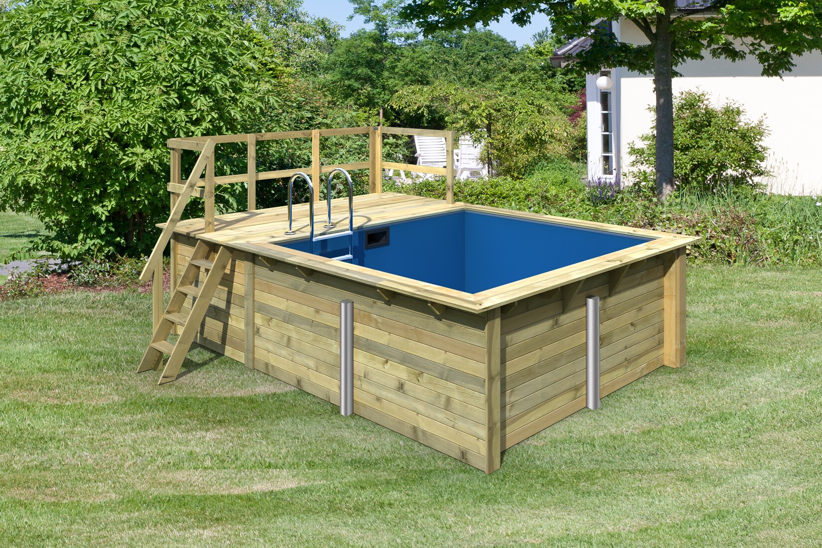 Karibu Holzpool Nemo mit Sonnenterrasse und Poolset