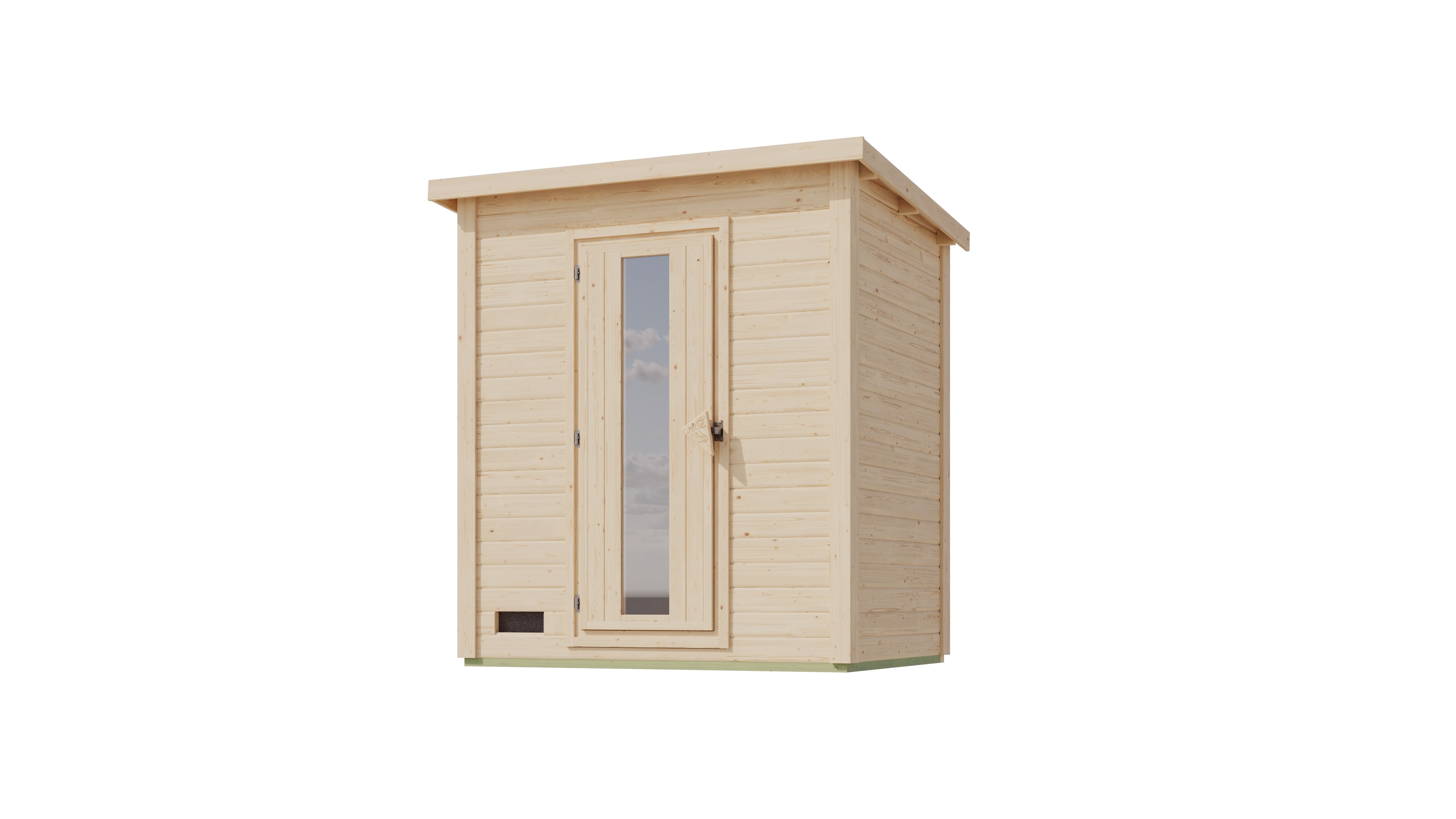 Karibu 38 mm Saunahaus Melo 1 naturbelassen mit Ofen 9 kW integrierte Strg 