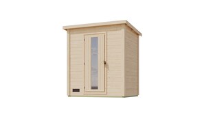 Karibu 38 mm Saunahaus Melo 1 naturbelassen mit Ofen 9 kW integrierte Strg 