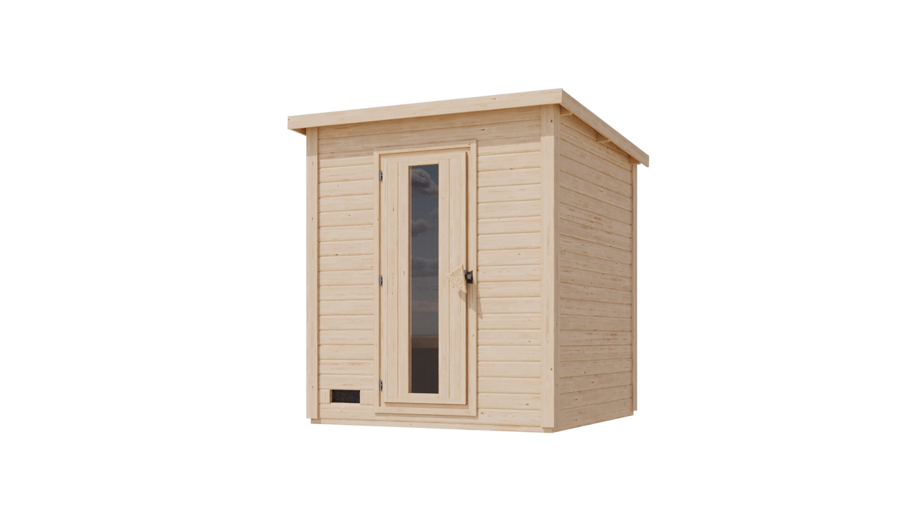 Karibu 38 mm Saunahaus Melo 2 naturbelassen mit Ofen 9 kW integrierte Strg 