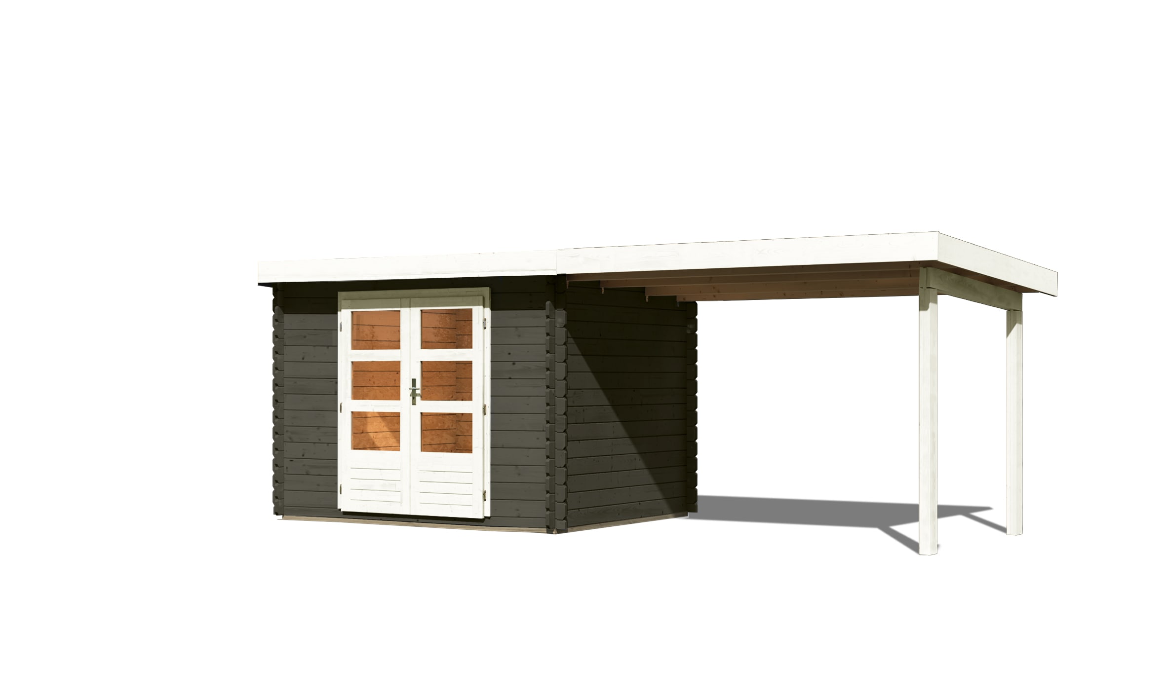 Karibu Gartenhaus San Antonio mit Anbaudach beidseitig anbringbar 3m und Fu&szlig;boden im Set anthrazit 