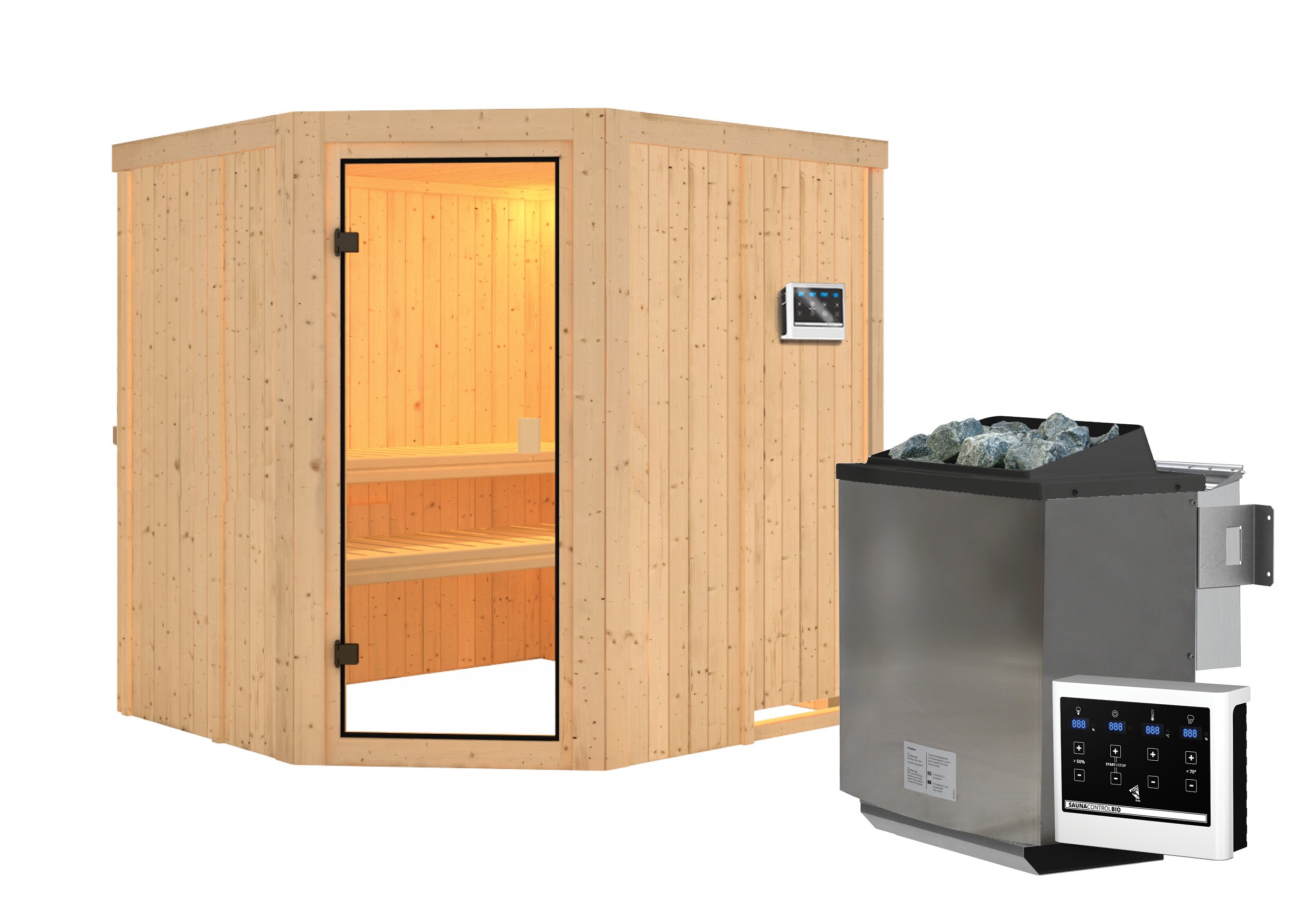 Karibu Innensauna Ella mit 9kW Bio Ofen und Steuerger&auml;t Easy 