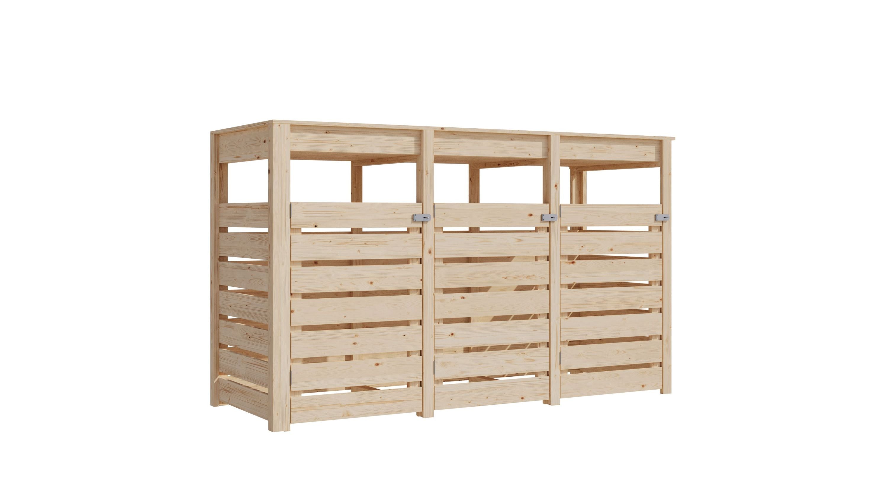 Karibu M&uuml;lltonnenunterstand f&uuml;r 3 M&uuml;lltonnen naturbelassen M&uuml;lltonnenbox Gartenbox 238x143x88 in cm (BxHxL) 
