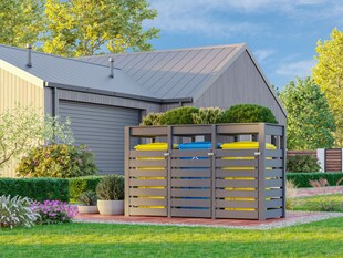 Karibu Mülltonnenunterstand für 3 Mülltonnen terragrau Mülltonnenbox Gartenbox 238x143x88 in cm (BxHxL) 